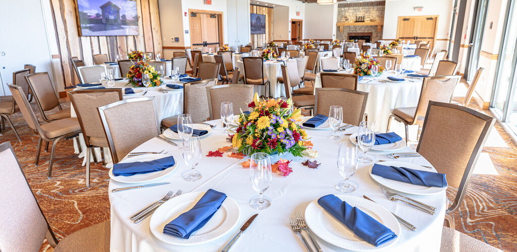 Tables set up for a wedding